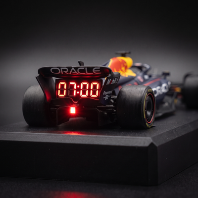 Red LED clock display on the rear wing